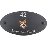 Personalised Pembroke Welsh Corgi Dog Motif Oval Slate House Sign Plaque 25x13cm
