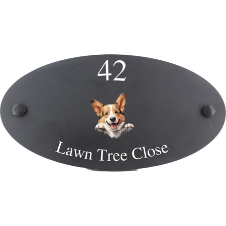 Personalised Pembroke Welsh Corgi Dog Motif Oval Slate House Sign Plaque 25x13cm