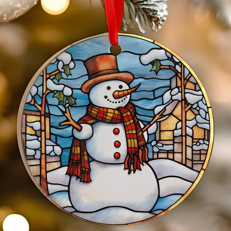 Snowman Stained Glass Effect Ceramic Christmas Tree Decoration - 7cm