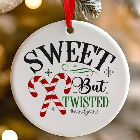 Sweet But Twisted Candycane Funny Ceramic Christmas Tree Decoration - 7cm