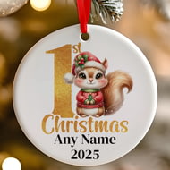 Personalised 1st Christmas Gold Effect Squirrel Ceramic Hanging Tree Decoration - 7cm