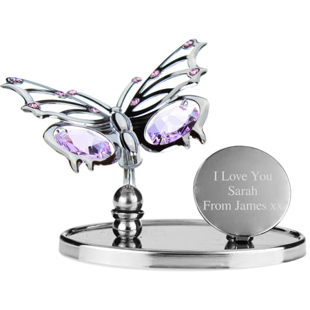 Personalised Engraved Crystocraft Butterfly Ornament with Purple Crystals