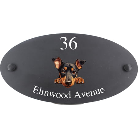Personalised Doberman Pinscher Dog Motif Oval Slate House Sign Plaque 25x13cm