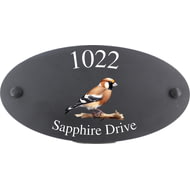 Personalised Hawfinch Bird Motif Oval Slate House Sign Plaque 25x13cm