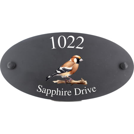 Personalised Hawfinch Bird Motif Oval Slate House Sign Plaque 25x13cm