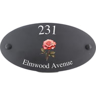 Personalised Rose Flower Motif Oval Slate House Sign Plaque 25x13cm