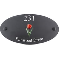 Personalised Tulip Flower Motif Oval Slate House Sign Plaque 25x13cm
