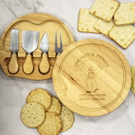 Personalised Wallace & Gromit 'Crackers About Cheese' Wooden Round Cheese Board And Knives