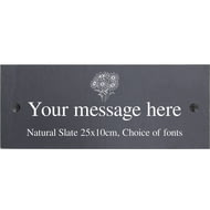 Personalised Flower Motif Natural Slate Sign Garden Plaque With Wall Fixings - 25x10cm