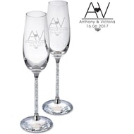 Personalised Initial Heart Diamante Glass Champagne Flutes