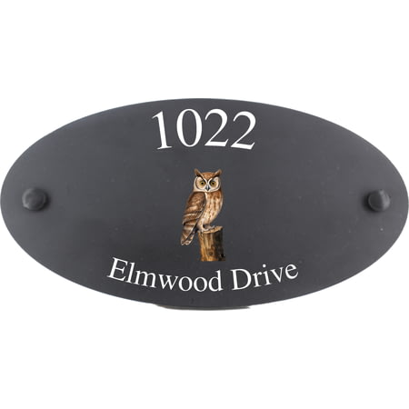 Personalised Owl Bird Motif Oval Slate House Sign Plaque 25x13cm