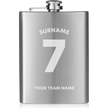 Personalised Football Shirt design 8oz Hip Flask, includes silk lined gift box and funnel