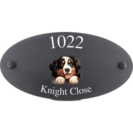 Personalised Bernese Mountain Dog Motif Oval Slate House Sign Plaque 25x13cm