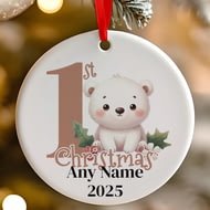 Personalised 1st Christmas Polar Bear Ceramic Hanging Tree Decoration - 7cm
