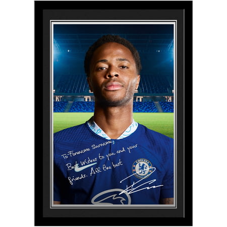 Personalised Chelsea FC Raheem Sterling Autograph A4 Framed Player Photo