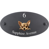 Personalised Chihuahua Dog Motif Oval Slate House Sign Plaque 25x13cm
