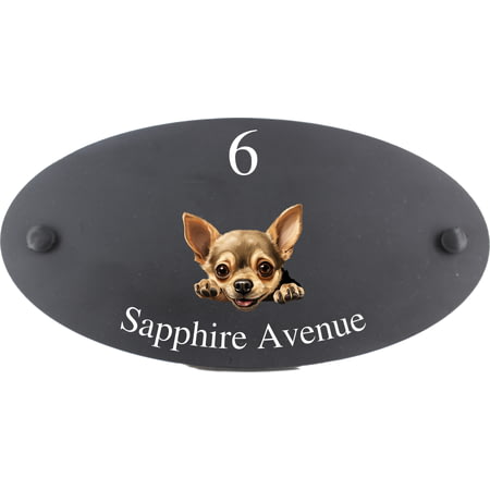Personalised Chihuahua Dog Motif Oval Slate House Sign Plaque 25x13cm