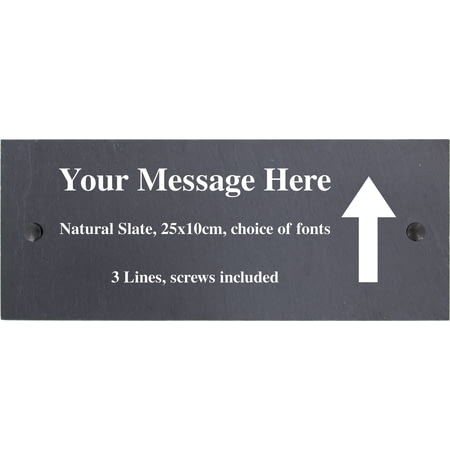 Personalised Up Arrow Motif Natural Slate Sign Garden Plaque With Wall Fixings - 25x10cm