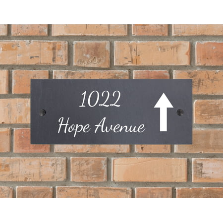 Personalised Up Arrow Motif Natural Slate Sign Garden Plaque With Wall Fixings - 25x10cm