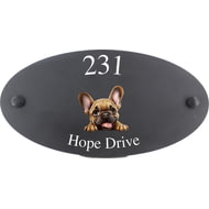 Personalised French Bulldog Motif Oval Slate House Sign Plaque 25x13cm