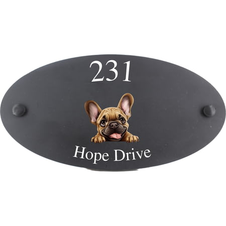 Personalised French Bulldog Motif Oval Slate House Sign Plaque 25x13cm