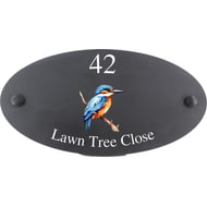 Personalised Kingfisher Bird Motif Oval Slate House Sign Plaque 25x13cm