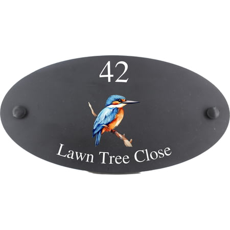 Personalised Kingfisher Bird Motif Oval Slate House Sign Plaque 25x13cm