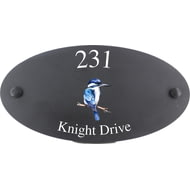 Personalised Ultra Marine Kingfisher Bird Motif Oval Slate House Sign Plaque 25x13cm