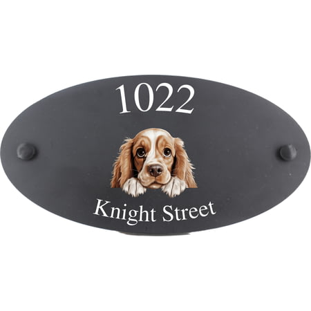 Personalised American Cocker Spaniel Dog Motif Oval Slate House Sign Plaque 25x13cm