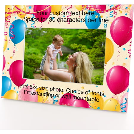 Personalised Balloon Pattern 6x4" Wooden Landscape Photo Frame