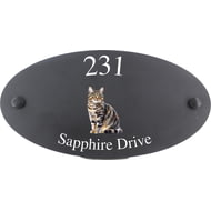 Personalised Cat Motif Oval Slate House Sign Plaque 25x13cm