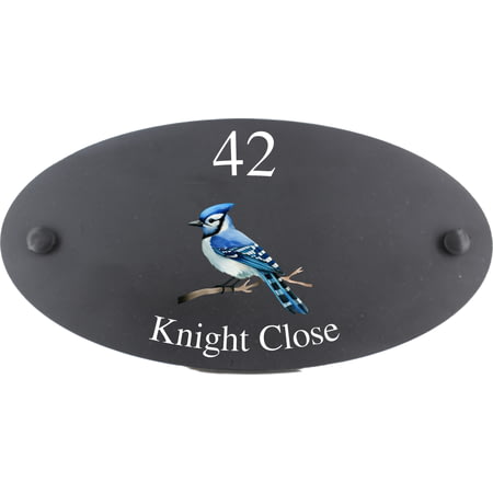Personalised Jay Bird Motif Oval Slate House Sign Plaque 25x13cm