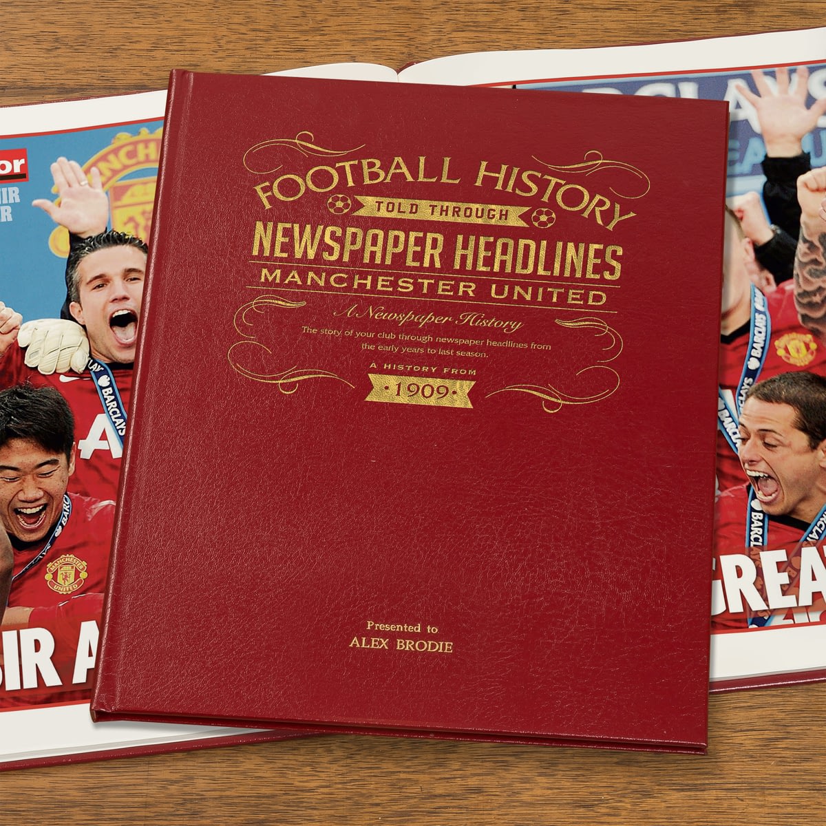Personalised Manchester United Newspaper History Book Leather Cover