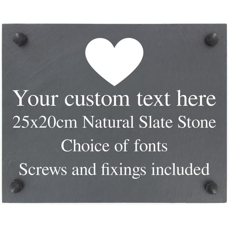 Personalised Heart Motif Slate Plaque/Sign With Wall Fixings - 25x20cm - Garden, Shed, House Sign