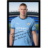 Personalised Manchester City FC Erling Haaland Autograph A4 Framed Player Photo