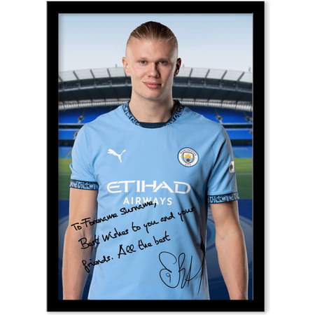 Personalised Manchester City FC Erling Haaland Autograph A4 Framed Player Photo