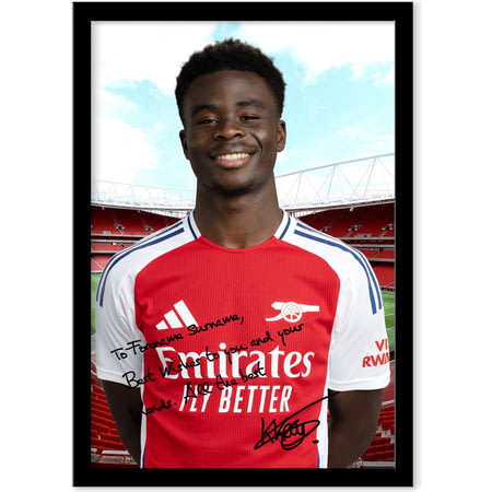 Personalised Arsenal FC Bukayo Saka Autograph A4 Framed Player Photo