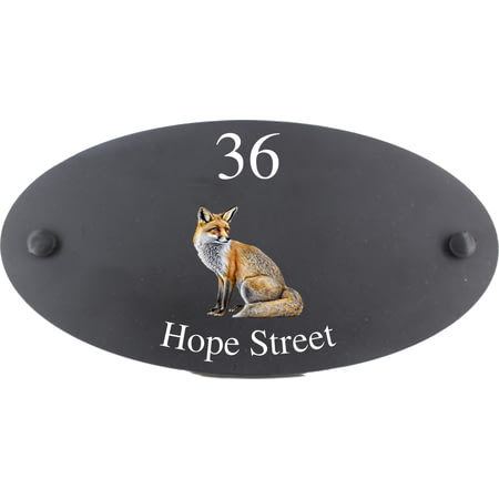 Personalised Fox Wildlife Animal Motif Oval Slate House Sign Plaque 25x13cm