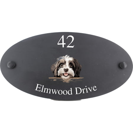 Personalised Havanese Dog Motif Oval Slate House Sign Plaque 25x13cm