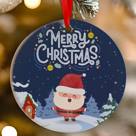 Merry Christmas Santa Claus Ceramic Christmas Tree Decoration - 7cm