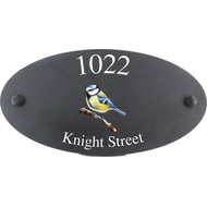 Personalised Blue Tit Bird Motif Oval Slate House Sign Plaque 25x13cm