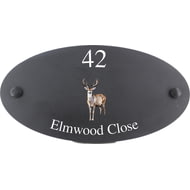 Personalised Stag Wildlife Animal Motif Oval Slate House Sign Plaque 25x13cm