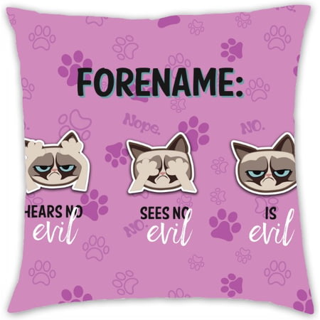 Personalised Grumpy Cat Emoji - Three Wise Cats Cushion Pink - 45x45cm