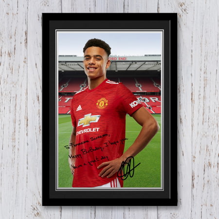 Personalised Manchester United FC Greenwood Birthday Autograph Player Photo Framed Print