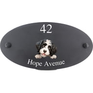 Personalised Portuguese Water Dog Motif Oval Slate House Sign Plaque 25x13cm