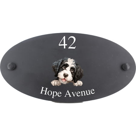 Personalised Portuguese Water Dog Motif Oval Slate House Sign Plaque 25x13cm