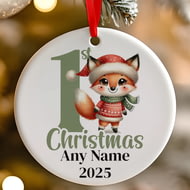 Personalised 1st Christmas Green Fox Ceramic Hanging Tree Decoration - 7cm