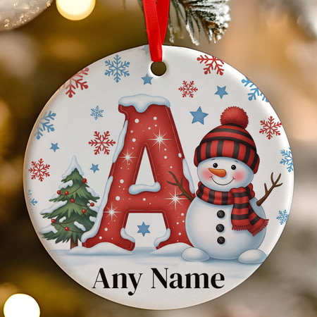 Personalised Snowman Initial A Ceramic Christmas Tree Decoration - 7cm
