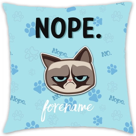 Personalised Grumpy Cat Emoji - Nope Cushion Blue - 45x45cm