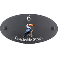 Personalised Hornbill Bird Motif Oval Slate House Sign Plaque 25x13cm